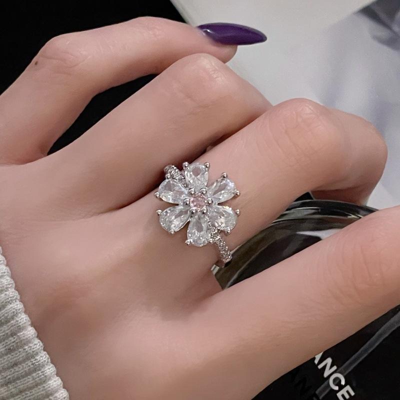 Micro-Set Zircon Bright Imitation Diamond Open Ring Light Luxury High Sense Niche Design Fashion Accessories Women