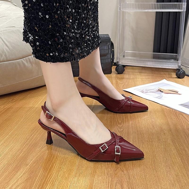 Fashion 2025 Summer Elegant Buckle Decorated Stiletto Women's Shoes Fashionable Pointed Toe Shallow Mouth New High-heeled Shoes