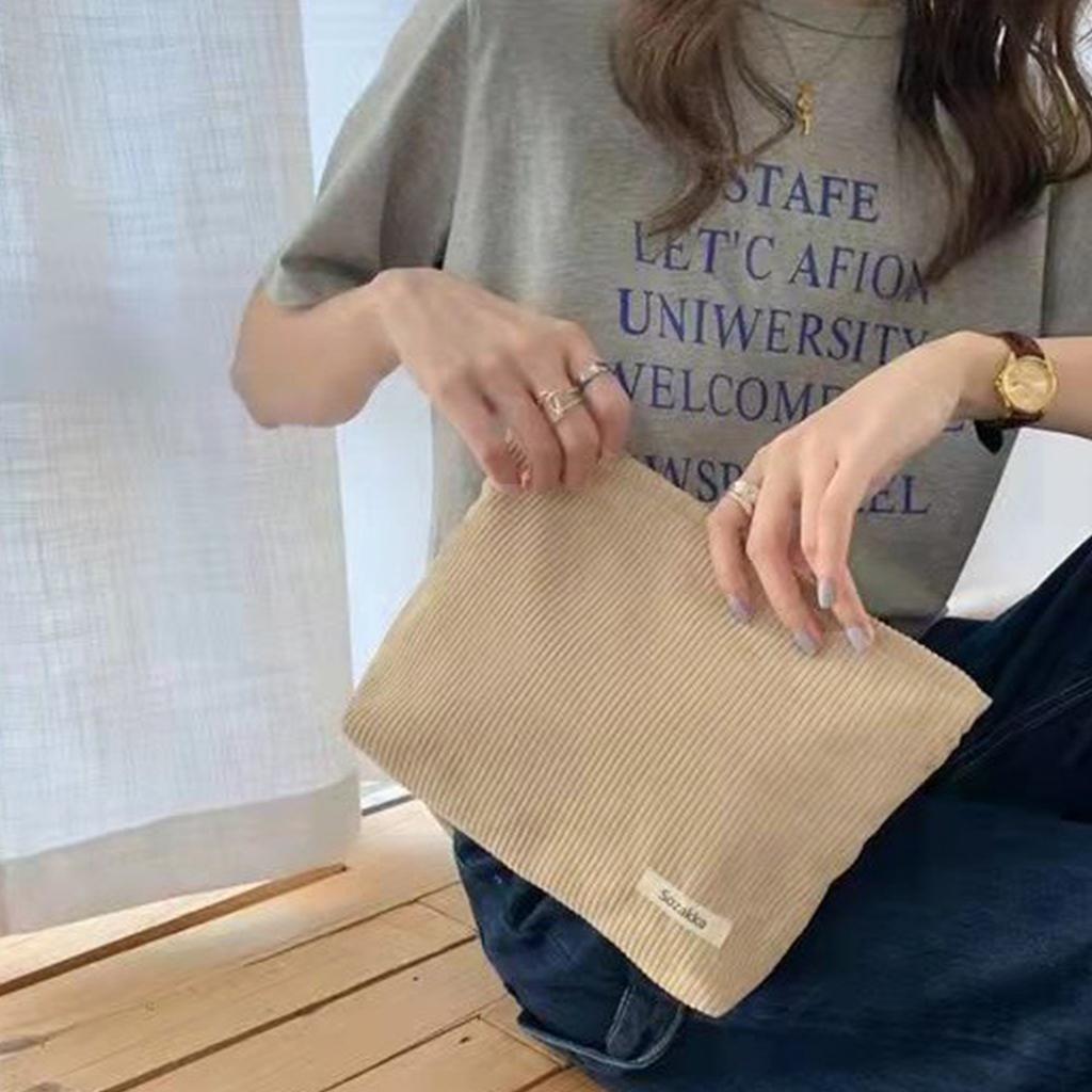 1PC Canvas Makeup Bag for Women Portable, Advanced, Retro Corduroy Pen Bag, Mobile Phone Zero Wallet Storage Bag