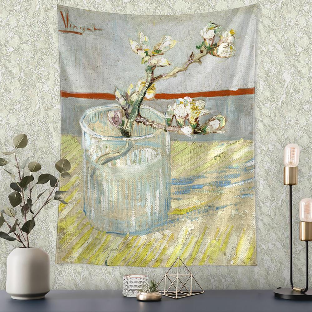 Van Gogh's Helianthus Tapestry Wall Hanging Oil Painting Mysterious Psychedelic Bohemian Plants Living Room Home Decor