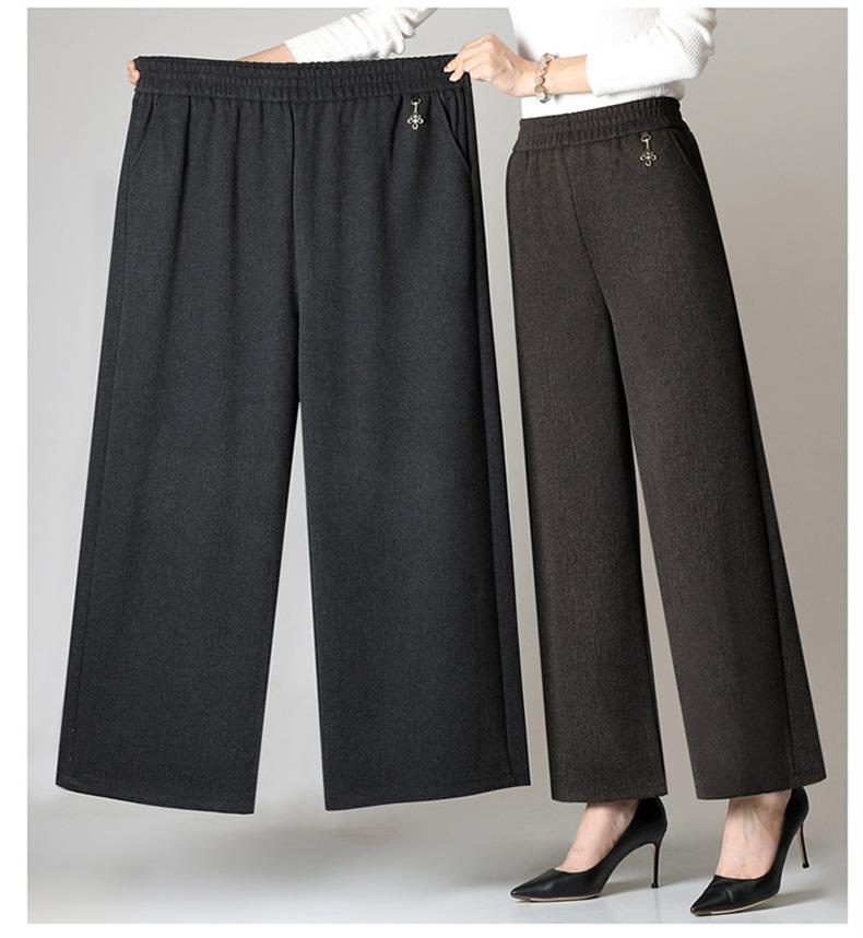 Extra-Size Women's Plus Velvet Wide-Leg Pants for Autumn and Winter, Middle-Aged and Elderly