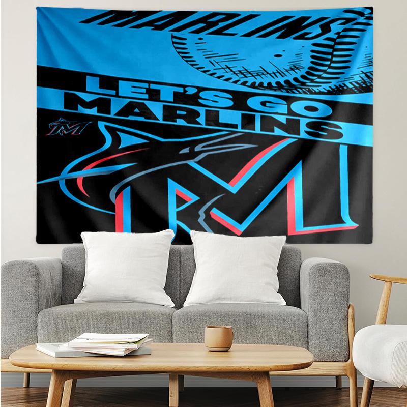 Marlins Team Logo Art Quick-Dry Tapestry Hanging for Bedroom,Livingroom, Playroom,Decor Art Room Wall Tapestry Holiday and Birthday Gifts
