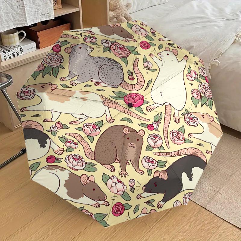 

1pc Rat Floral Pattern Automatic Folding Umbrella, Casual Outdoor Accessory, Birthday Festival Gift yy251126120