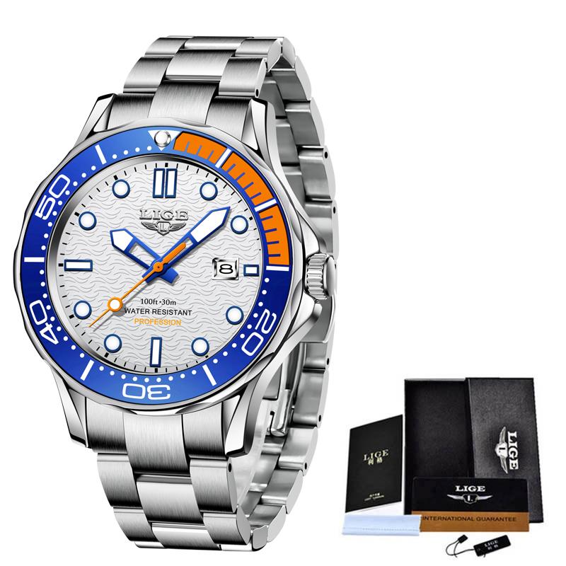 LIGE Brand Mens Watches Business Quartz Watch Men Silicone Band Sports Waterproof Watches Date Wristwatches Relogios Masculino