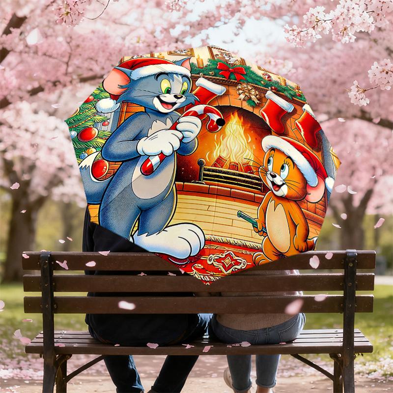 1pc Tom Jerry Automatic Open/Close Umbrella Compact Folding Umbrella with 8-Rib Shaft lightweight esign, for Women/Men1188A