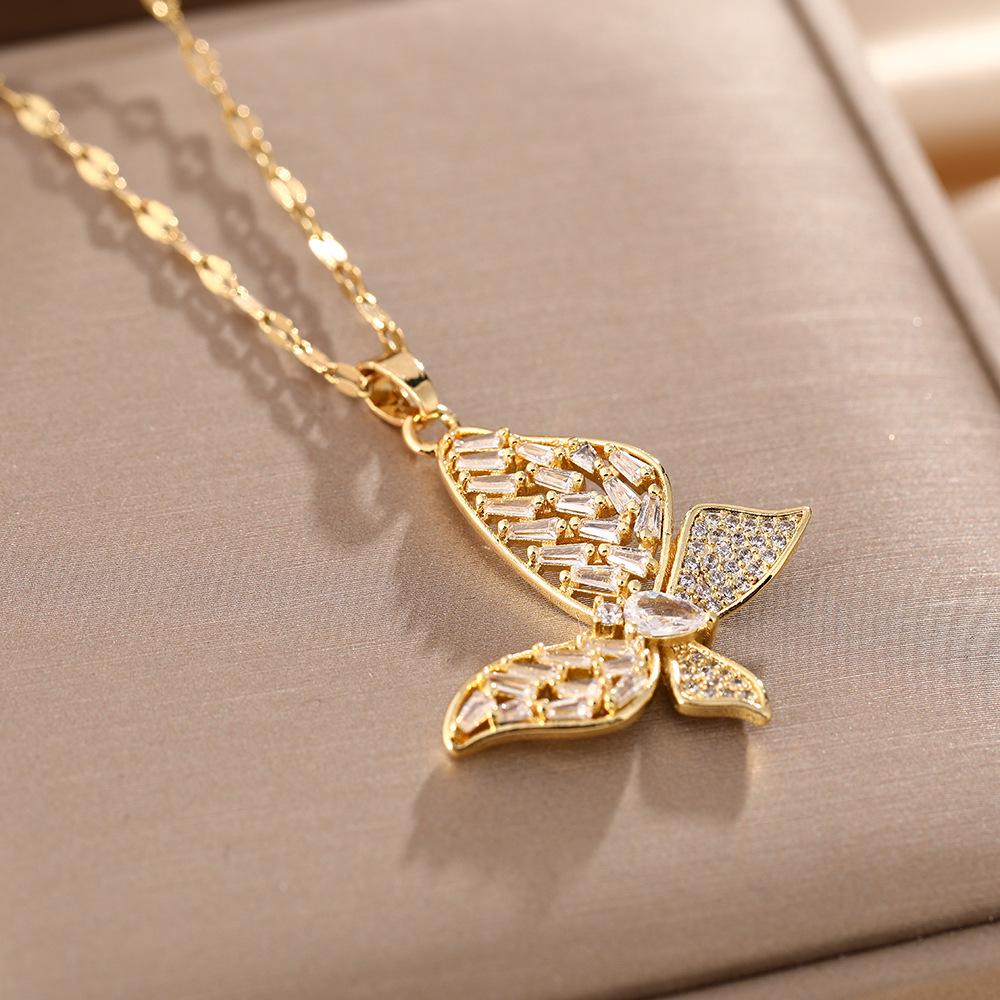 Women's Butterfly Titanium Necklace: Micro-Inlaid Diamonds, Exquisite Luxury, Non-Fading Design