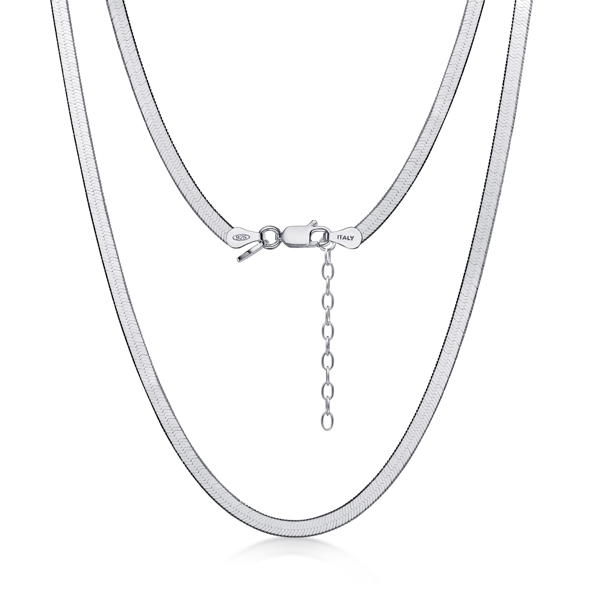 

[Amberta] Women s 925 Sterling Silver Flat Snake Chain: 3mm 45cm