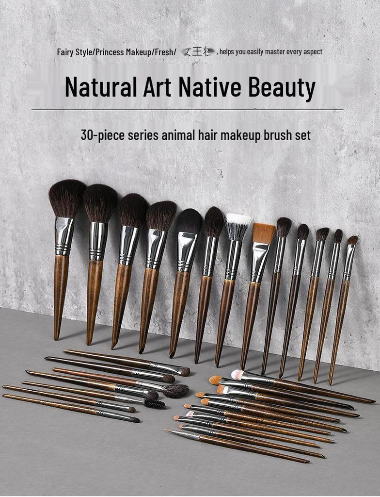 25-Piece Animal Hair Makeup Brush Set: Includes Wool Brushes for Eyeshadow, Nose Shadow, and Foundation - Artist Recommended