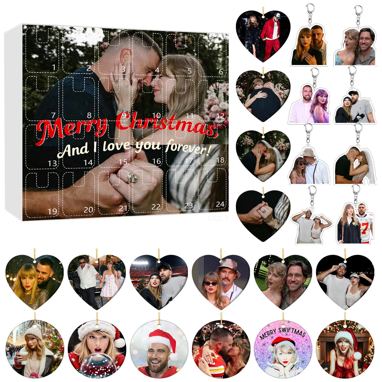 

2D Plane Box With 24 Double-sided Printed PendantsChristmas Countdown Calendar BlindBox Acrylic Pendant Christmas Tree Decoration Ornament One Size