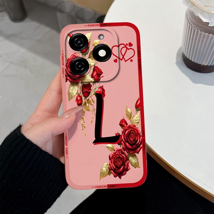 Initial Letters A-Z Phone Cover For Tecno Spark 20 30 40 Pro Plus 20C 30C 40C Go 2024 2025 Bumper Case Matte Silicone Anti Slip Shell For Tecno Casing