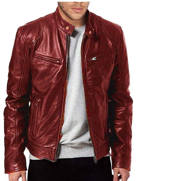 Mens Motorcycle Leather Jacket Slim Fit Short-Coat Lapel PU Jackets Autumn Zipper Stand Windproof Leather Coat Mens Clothing