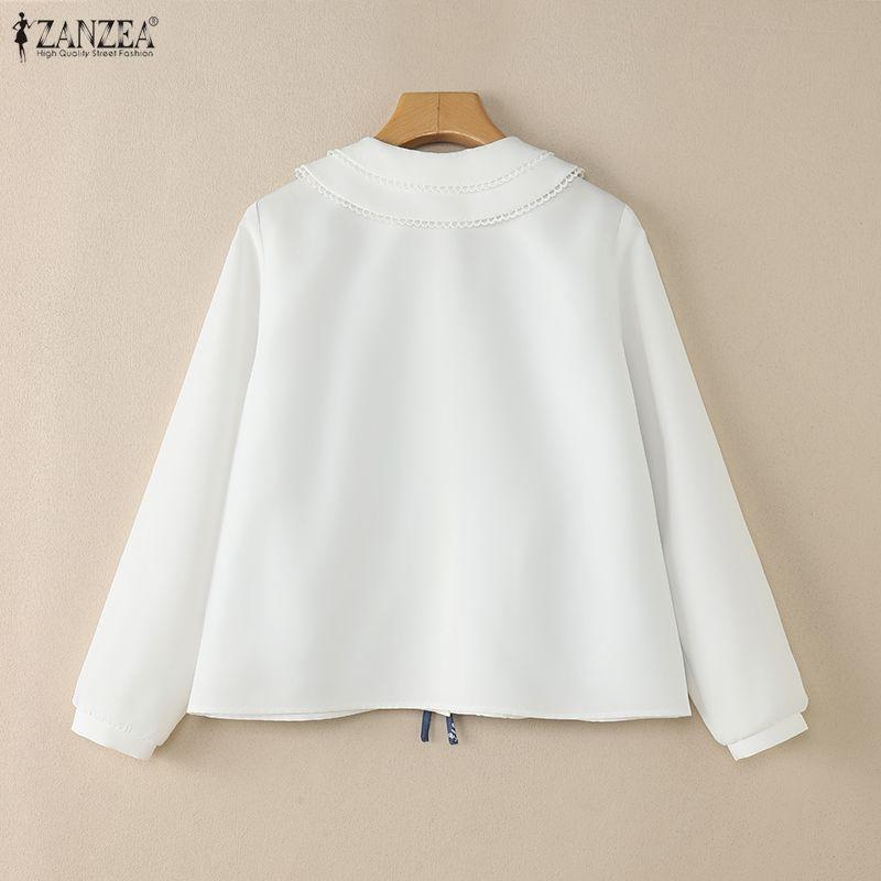 ZANZEA Women Casual Doll Collar Loose Long Sleeve Patchwork Blouse