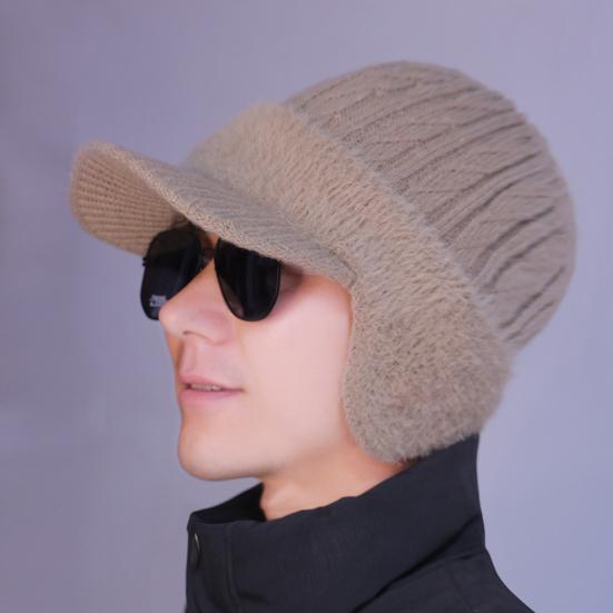 Men Hat Moisture-Wicking Breathable Warm Hat with Fleece Lining Solid Color Ear Protection Knitting Hat