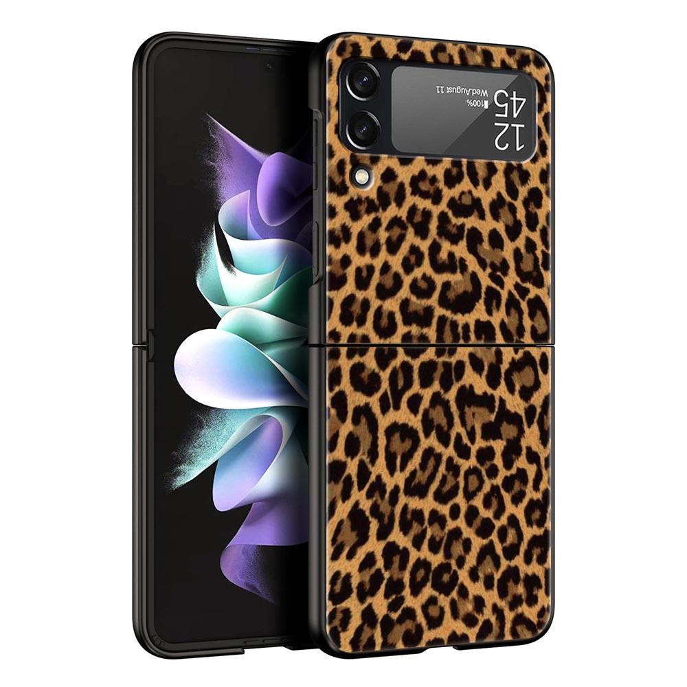 Phone Case for Samsung Galaxy Z Flip 3 4 5 6 Folding Black Shell For Samsung Z Flip4 Flip5 PC Hard Cover Leopard Cheetah print