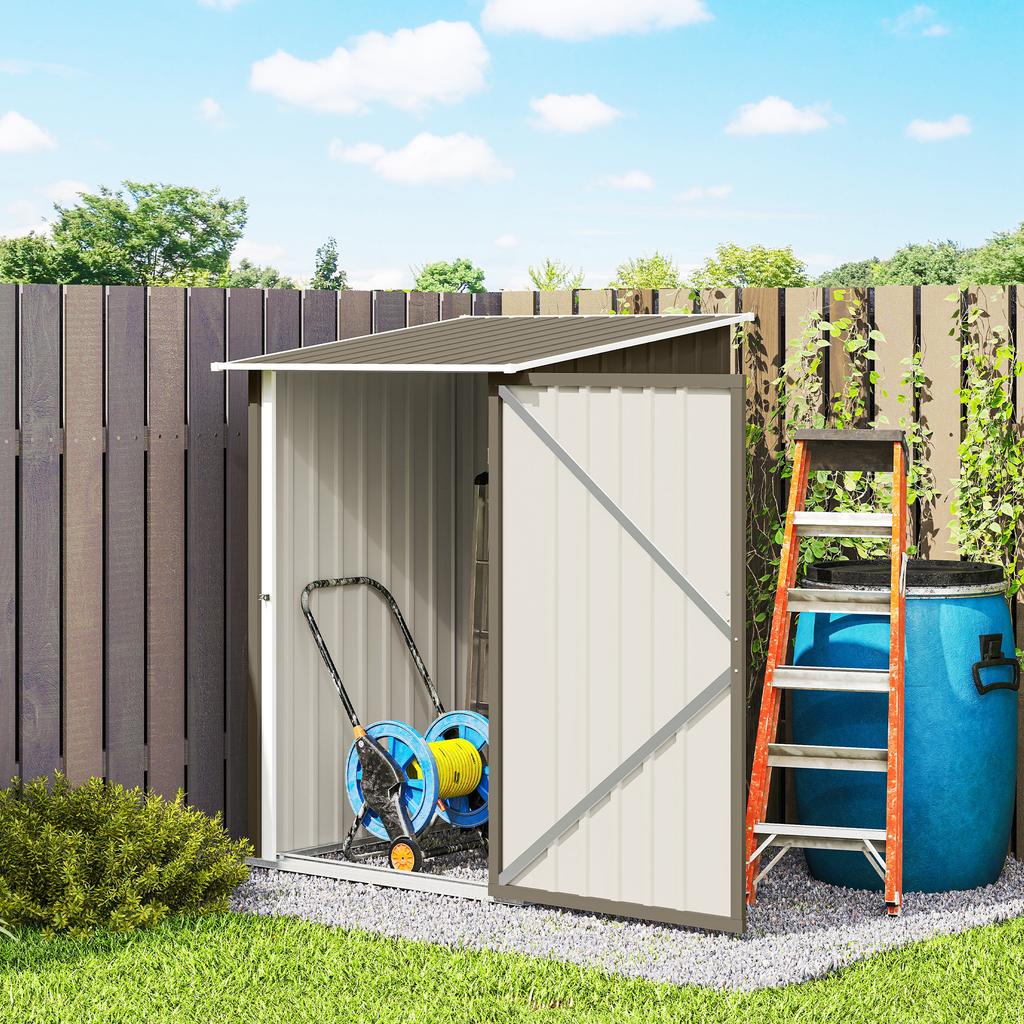 Garden Tool Shed In Galvanized Steel with Door, 100x104x160 Cm, Brown and White