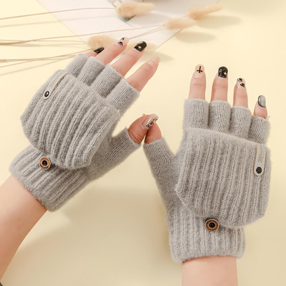 Zimné rukavice s polovičným prstom, teplé, pletené, plyšová priadza, na vonkajšiu cyklistiku