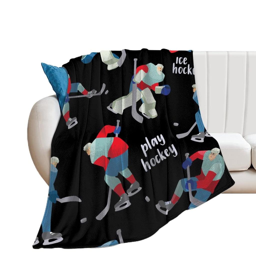 Ice Hockey Throw Blanket Winter Sport Game Flannel Blanket Sporting Competition Sofa Couch Office Flannel Blankets for Kids Boys