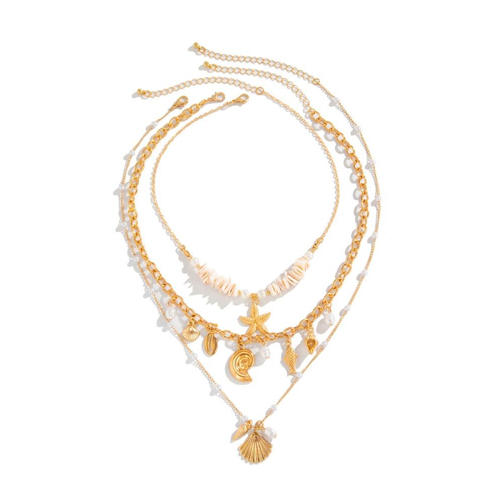 Necklace Set Starfish Conch Necklace Boho Multilayer Clavicle Chain Shell Pendant Choker  Summer