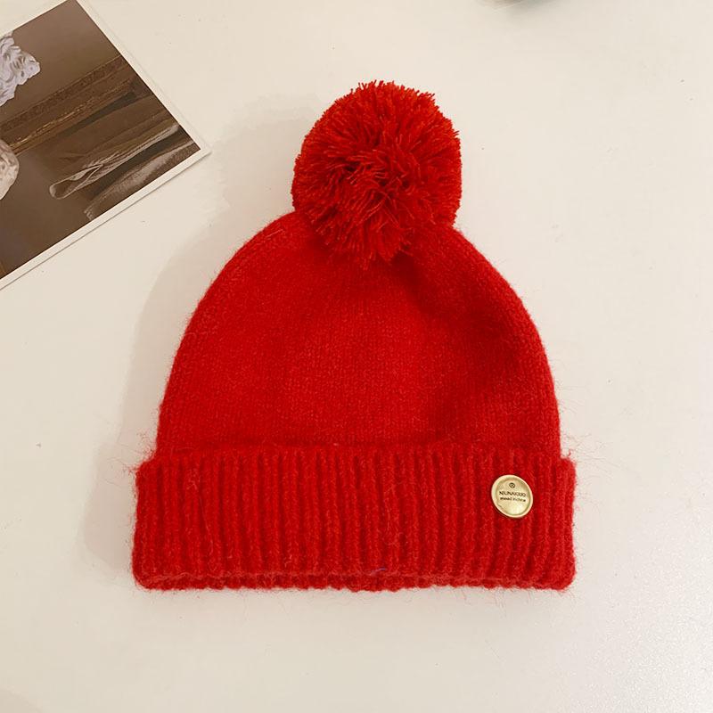 Wool Ball Knitted Head to head Hat for Women in Autumn and Winter Large Head Circumference Warm Woolen Hat That Shows Face and Is Versatile One size