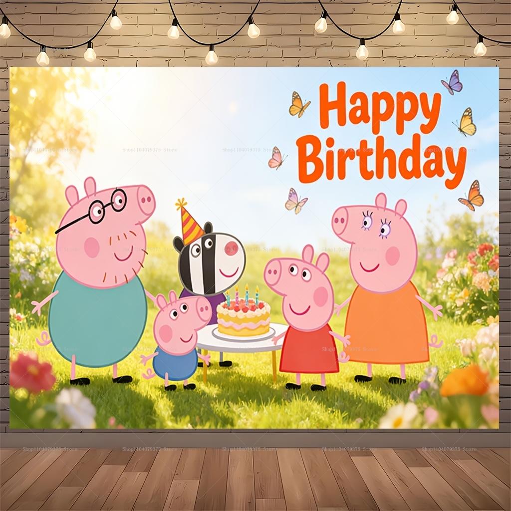Happy Birthday Peppa Pig Image Backgrounds, Suitable For Boys And Girls, Parties, Parties And Birthday Celebration Banners.