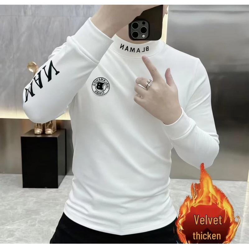 

Men s Autumn/Winter Slim Fit European Design Hoodie with Letter Graphics, Half-High Collar, Velvet Lining, Long Sleeves 4XL (175-200 jin) білий