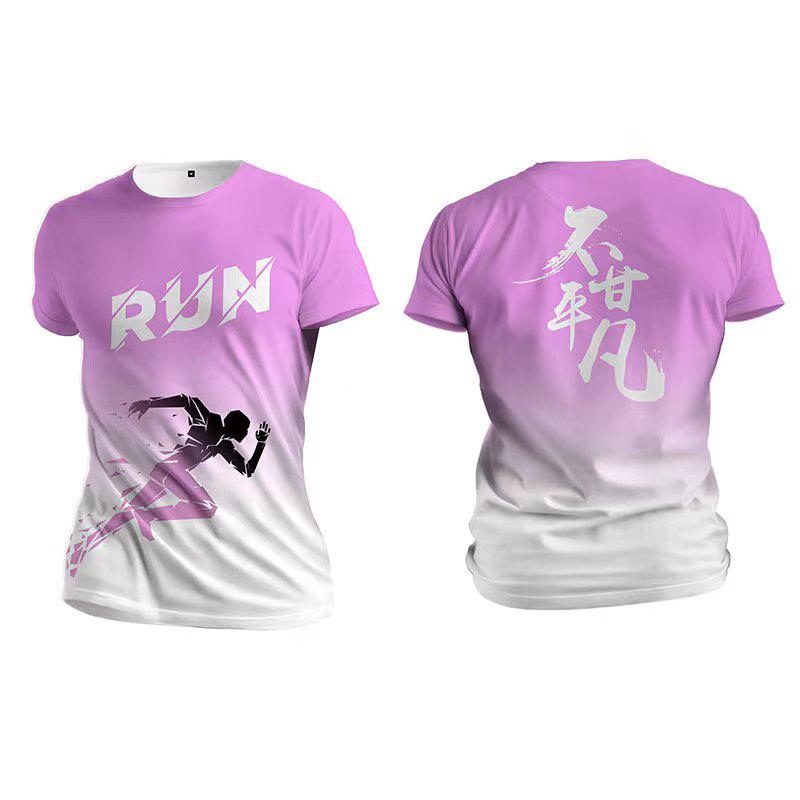 Outdoor Run Fitness Sports T-Shirts Fashion Gradient Harajuku T Shirt For Men Summer Loose Tops Casual O-neck Women's Tracksuit