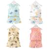 Summer Kids Baby Pajamas Vest+Shorts 2-Piece Clothing Set Boys Girls Cartoon Lion Giraffe Cotton Casual Clothes Suit 0-4 Years