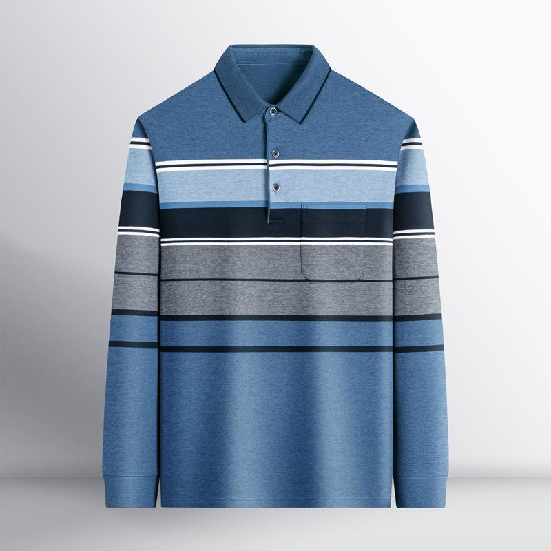 Autumn New Men's Long-Sleeved Polo Shirt Fashion Casual Striped Middle-Aged Men's Clothing Bottoming Shirt T-shirt