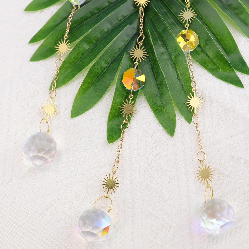 Natural Crystal Moon Pendant Sun Catcher Wind Chime for Home and Garden Decoration