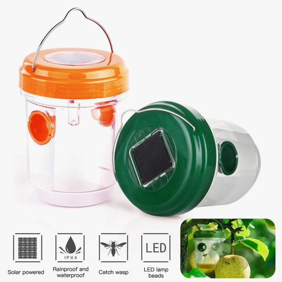 2/4Pcs Outdoor Hanging Wasp Trap Solar Powered Hornet Bee Catcher with UV LED Light Reusable Outside Garden Patio Yellow Jacket Trap Bottle