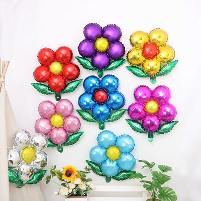 Green Leaf Sun Flower Aluminum Film Balloon Children'S Birthday Party Arrangement Five Petals Aluminum Foil Balloon