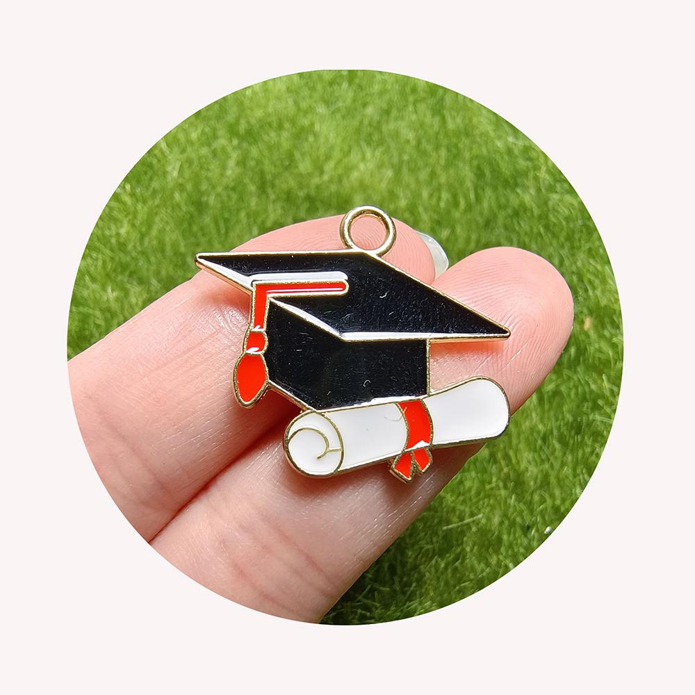 Graduation Hat Scroll Shaped Colorful Enamel Charms Metal Pendant for Keychain Bracelet Necklaces Jewelry