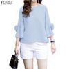 ZANZEA Blouse Décontractée Femme Col Rond Couleur Unie Manches 3/4