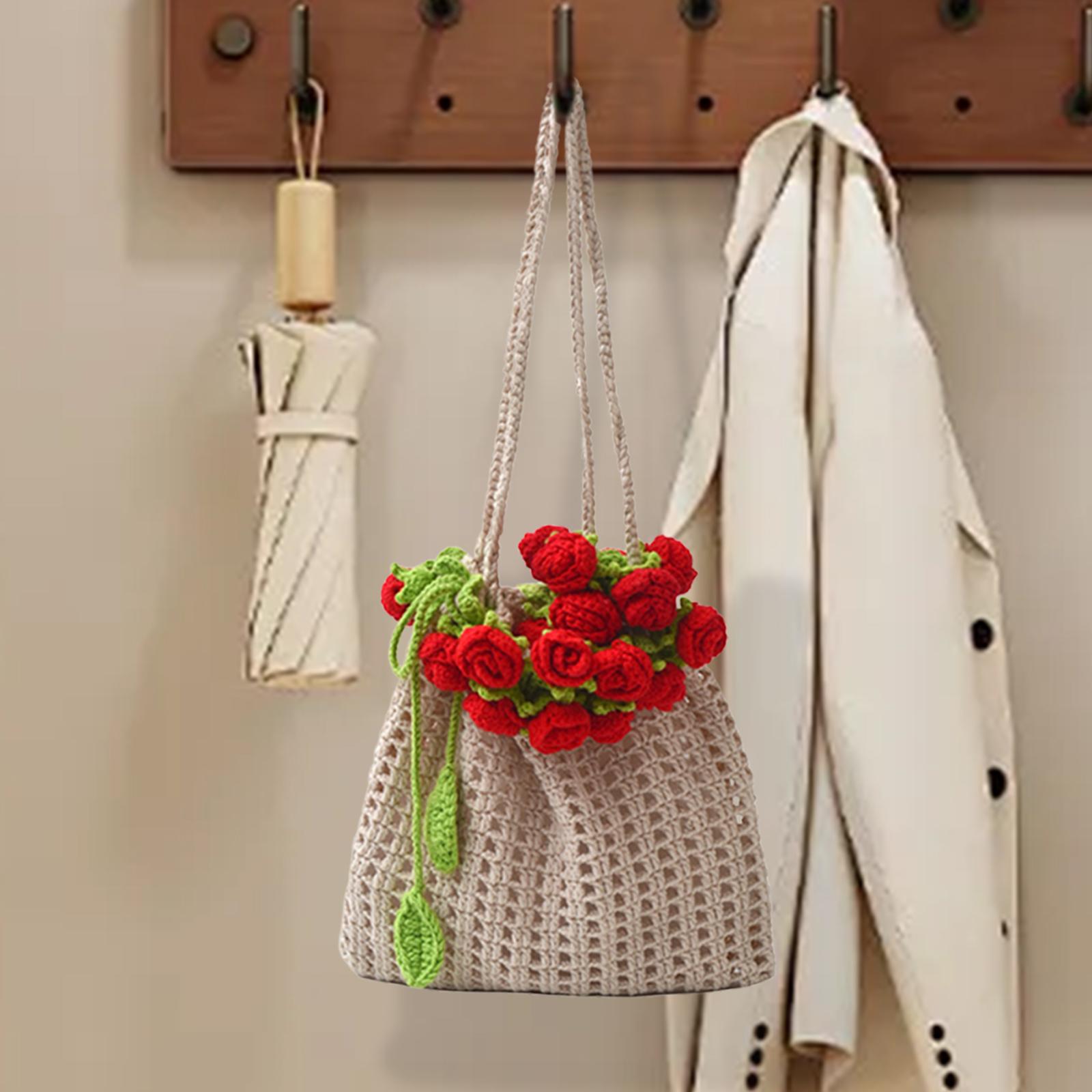 

Summer Rose Bouquet Woven Bag Shoulder Bag for Birthday Gift Holiday Daily красный