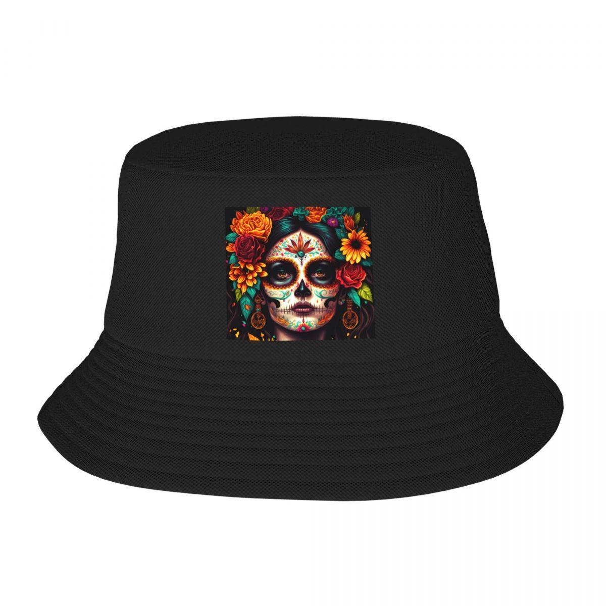 Custom Mexican Catrina Sugar Skull Lady Bucket Hat for Women Unisex Printed Summer Beach Sun Camping Cap