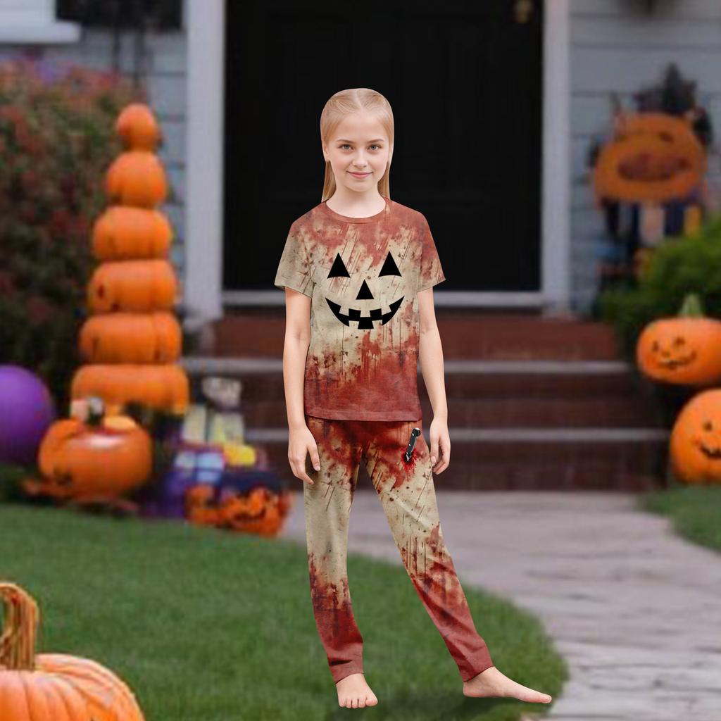 Print Cute Family Set Pajamas, Home Clothes, Family Set short Sleeve Top Pants Set