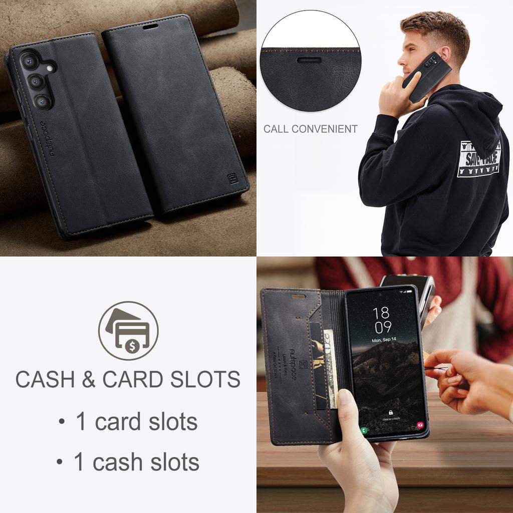 For Samsung Galaxy S25 Wallet Case AUTSPACE A01 Leather Stand Cover with RFID Blocking Card Holder