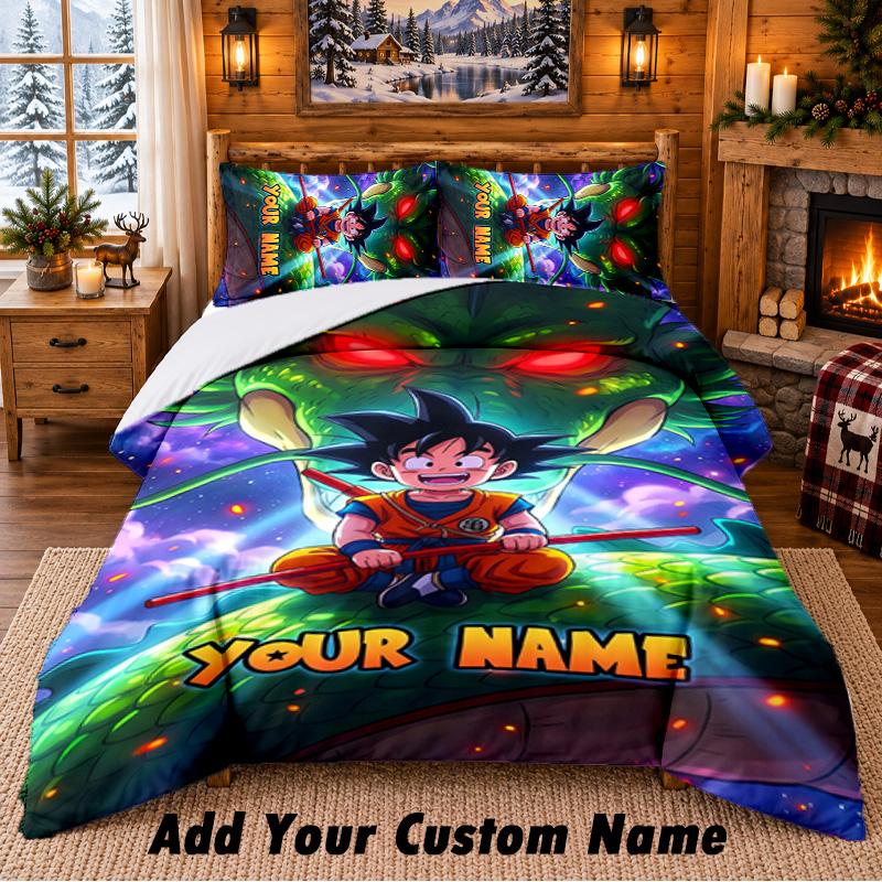 Dragon Ball Custom Name 3Pcs Bedding Set 1 Bed Sheet 2 Pillowcases Bedroom Home Decor