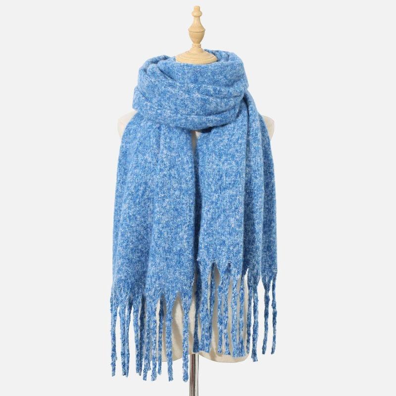 

Шарф осень и зима новый женский платок длинная бахрома толстая борода универсальный утолщенный приятный к коже однотонный шарф 50*215