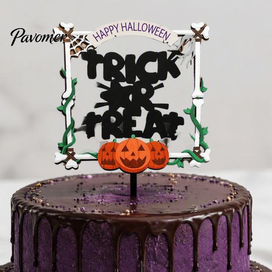 Halloween Theme Cupcake Picks Cake Topper, Acrylic Castle Bat Skull Decoration for Party, Haunted House Toppers Spooky Birthday Insert with