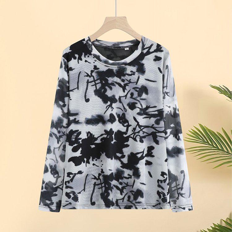 Women's 2025 Retro Print Mesh Long Sleeve T-Shirt – Stylish, Versatile Inner Layer Fashion Top