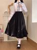 Damen Spitze Langer Rock Hohe Taille Schleife Rüschen A-Linien-Rock Kawaii Japanischer Stil Vintage Kleidung Frühling Herbst