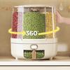 360-Degree Rotating Cereal Dispenser Rice Container with Lid Large Capacity Multiple Compartments Grain Storage Organizer