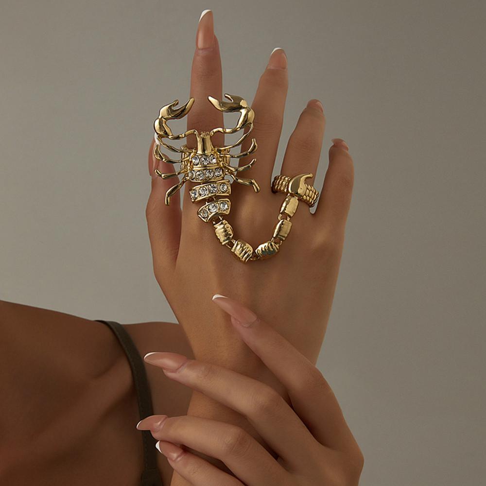 DIEZI Hip Hop Gold Color Rhinestone Scorpion Ring Sets For Women Girls Party Vintage Punk Finger Joint Knuckle Ring Jewelry New