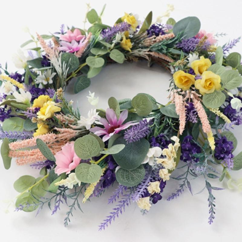 Artificial Flower Wreath Spring Festival Wreath Artificial Flower Wreath for Front Door Hallway Garden Farmhouses