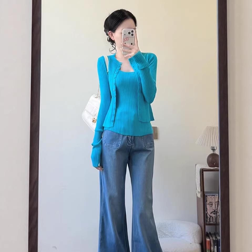 

Vintage Spicy Girl Korean Knit Camisole Cardigan - Early Spring Women s Layered Outerwear One Size