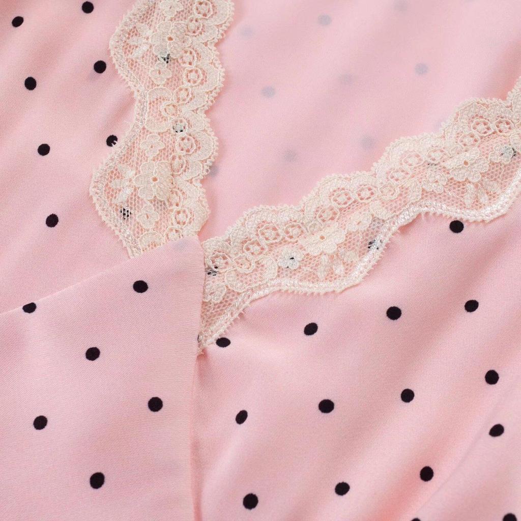 Spring 2026 Polka Dot Puff Sleeve French Lace Dress - Vacation Style