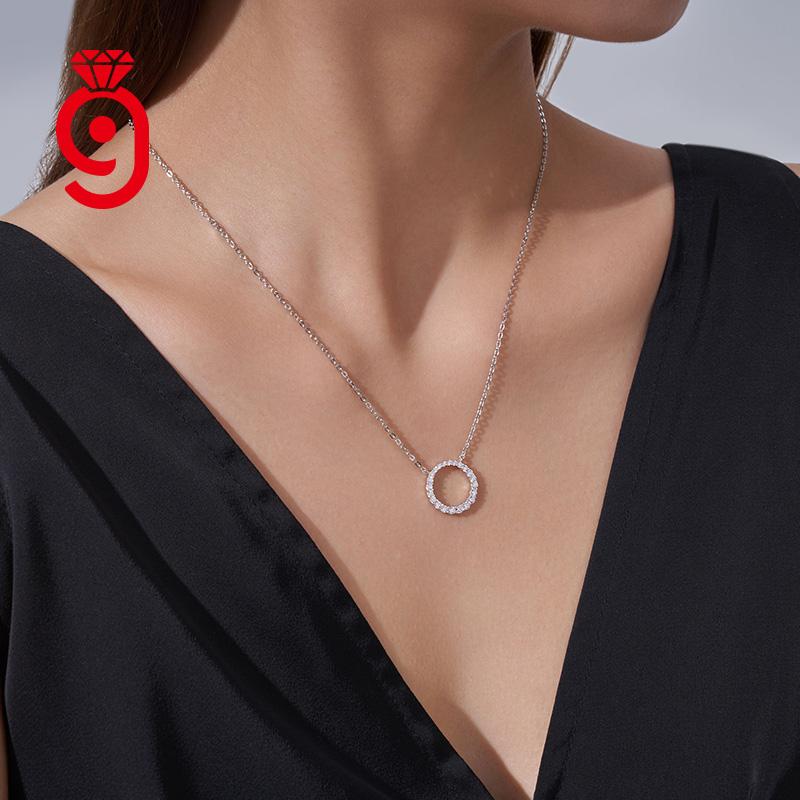 Minimalist Elegant Full Round Halo Hollow Circle S925 Silver VVS Round Brilliant Cut Dainty GRA Certified Moissanite Necklace