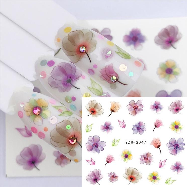 1 Sheet Flower Series Nail Art Water Transfer Sticker Full Wraps Deer Lavender Tattoo Flamingo Nail Tips DIY Decals Decoration