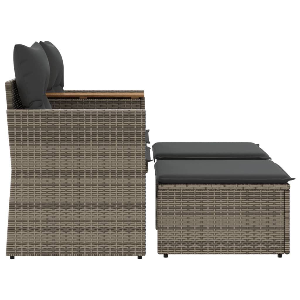 2 Seater Garden Sofa with Footstools Grey Poly Rattan